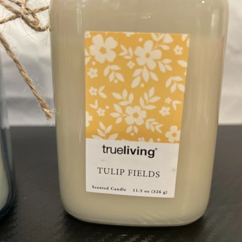 Trueliving ‎ 11.5 oz Jar Scented Candle Set Bergamot Leaf & Tulip Field